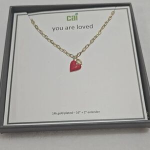 Gold Plated Necklace with Red Heart Pendant